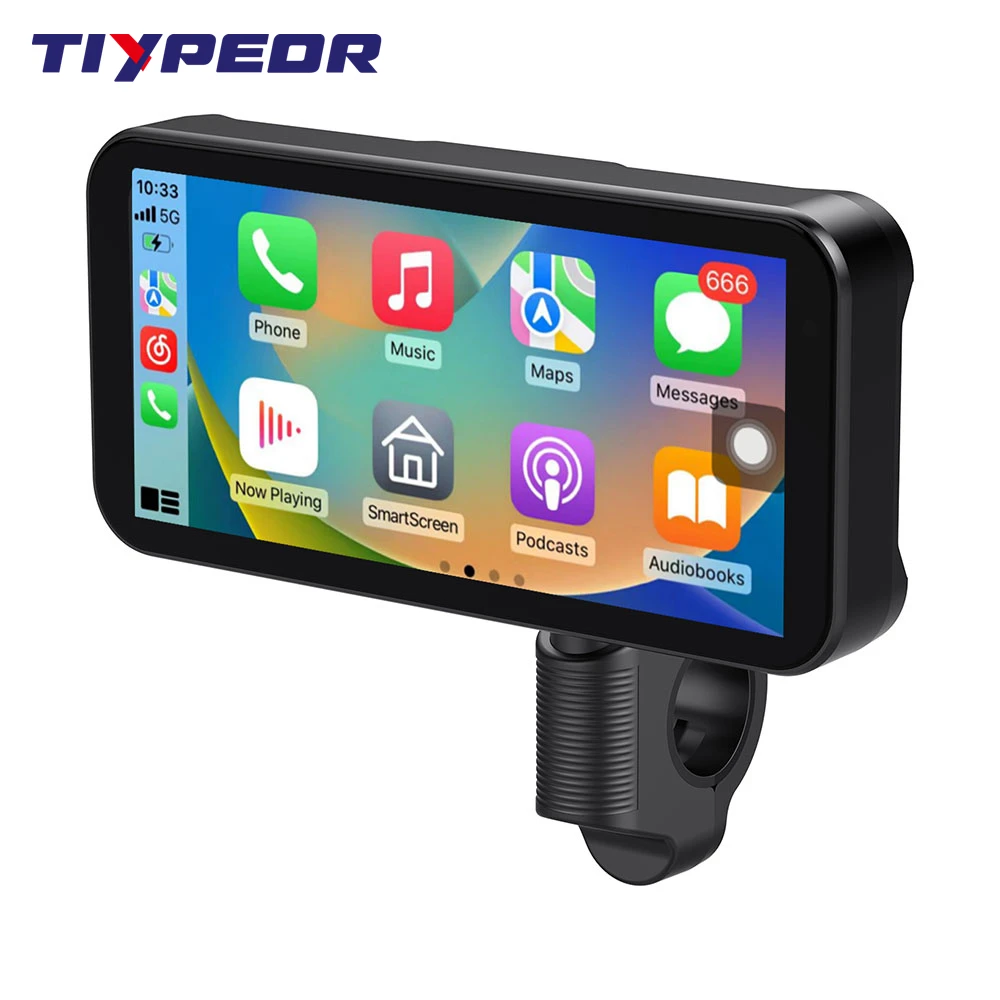 TIYPEOR 6.25 Inch Portable Motorcycle Wireless CarPlay Android Auto Smart Player GPS Navigation WIFI BT IPX7 With DVR Cam