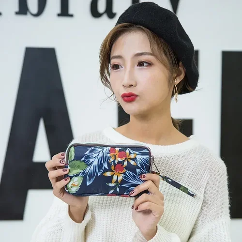 여성용 핸드백 프린트 캔버스 3 레이어 장지갑, 대용량 키 동전 지갑, 휴대용 방수 가방 3