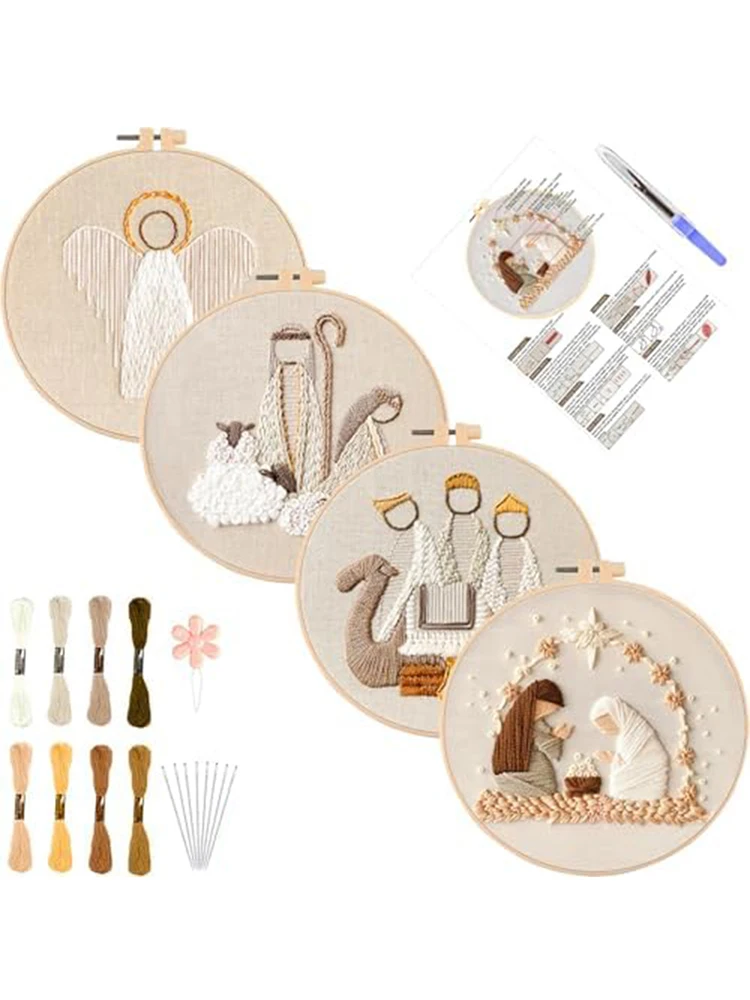 Description Picture 5 of itemNew Christmas Cross Stitch Nativity Scene Embroidery Kit Cross Stitch Set Non-finished Products Diy Religious Vintage Embroidery