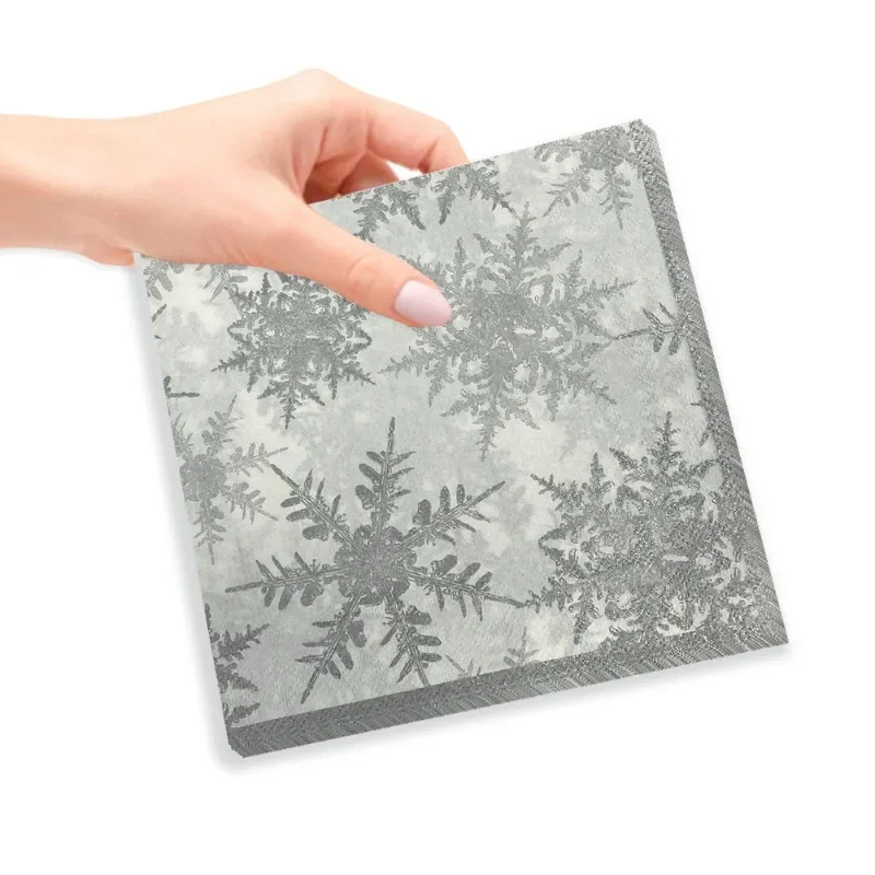 20pcs/Pac 2-Ply Christmas Series Party Decoration Paper Napkins Winter Snowflake Printed Paper Placemats Wine Glass Flower