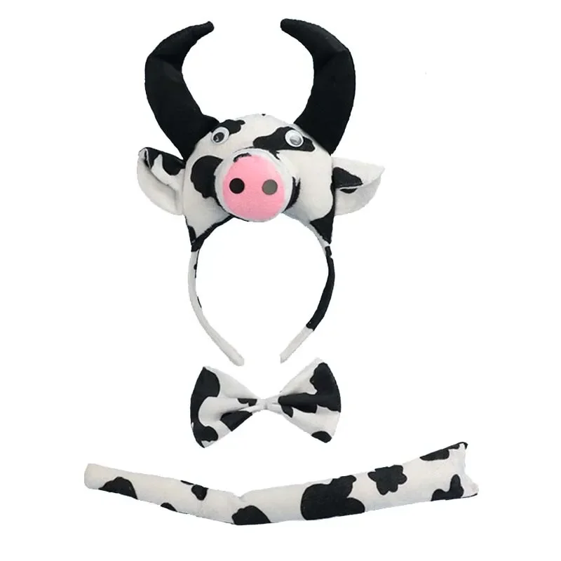 Adult Kids Boy Animal Milk Cow Cattle Headband Bow Tie Tail Gift Birthday Party Cosplay Costume Christmas Halloween Props