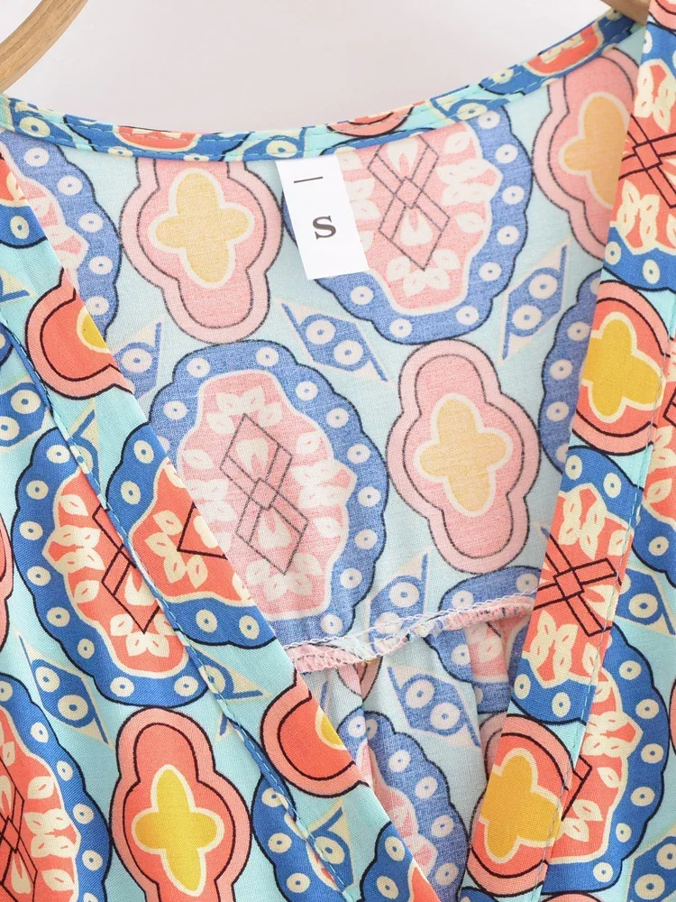 Vintage Chic Flare Sleeve Bohemian Mini Dress - Women's Summer Geometry Print