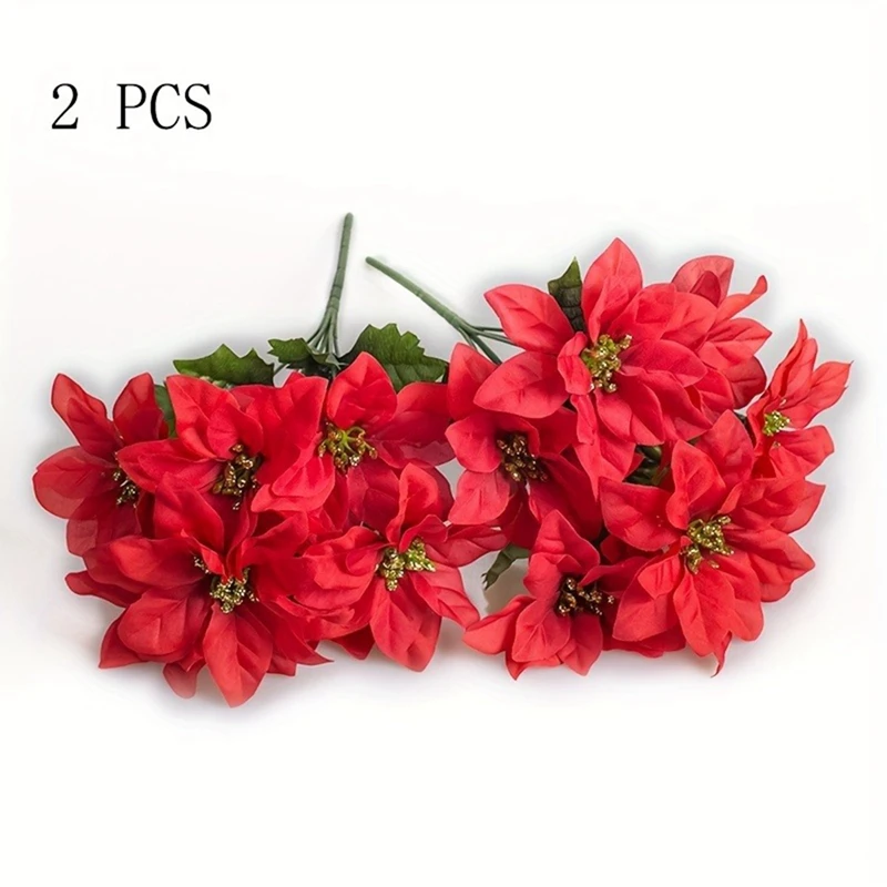 33 cm roter Weihnachtsblumenstrauß, Weihnachtsdekoration für Heimdekoration, Party, Vase, künstliche Blumen, Neujahr 2026 Ornament-Zubehör – Detail 6