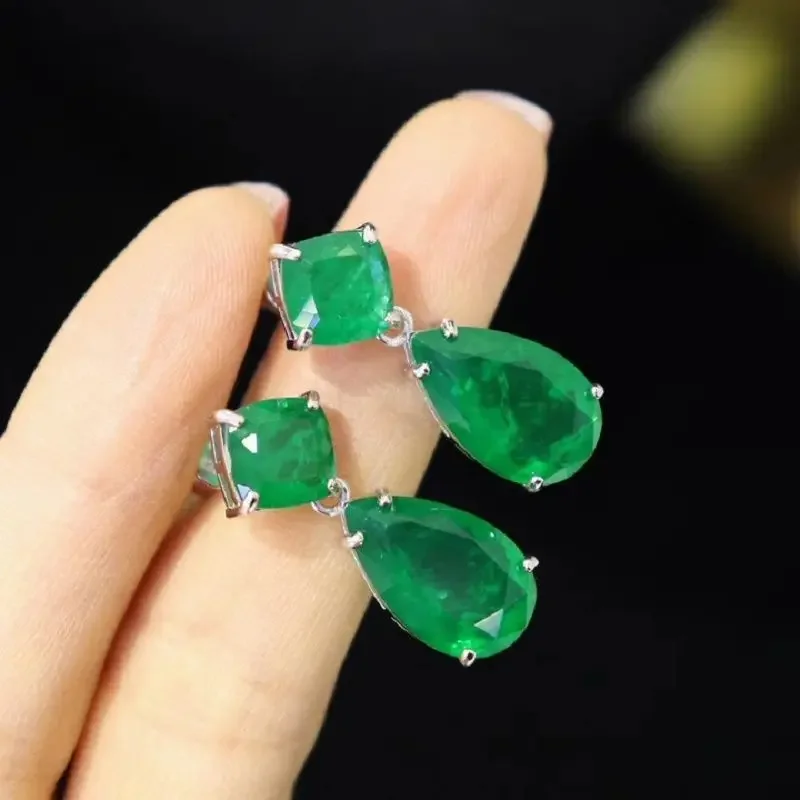 Pirmiana New Fashion Created Emerald Earrings S925 Silver 5A CZ Gemstone Jewelry for Women