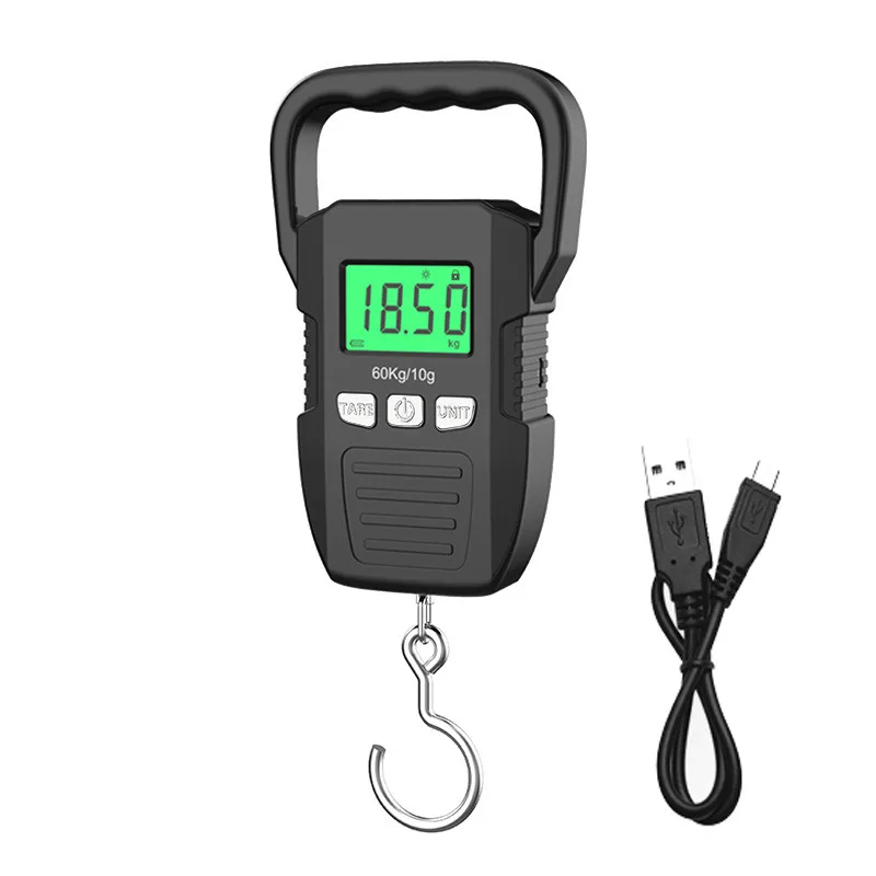 Portable Digital Weight Scale 60kg 10g Electronic Luggage Hanging Scale Battery/USB Charging LCD Fishing Weighing Balance portable scale digital scale luggage scale luggage weight scale hanging scale