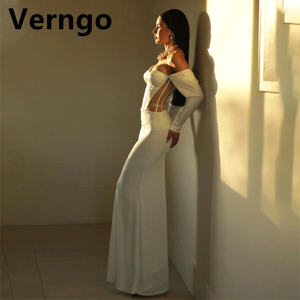 

Verngo White Stretch Frabic Prom Gowns Sweetheart Off The Shoulder Party Dress Women Simple Formal Occasion Dress