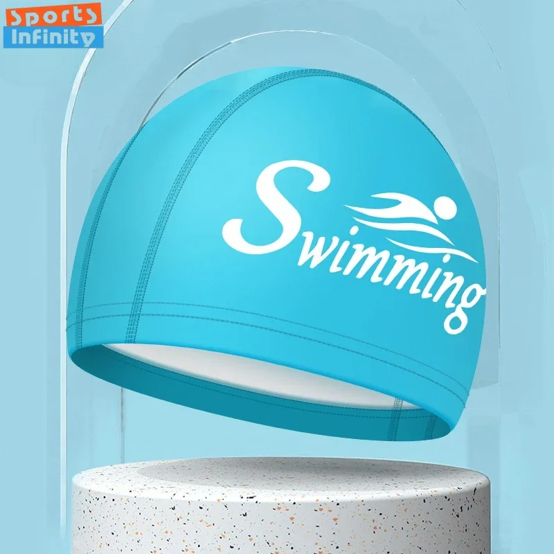 Fashion Swim Caps for Women Men Large Size Long Hair Ear Protection Swimming Caps PU Waterproof Letter Printed Swimming Cap 5