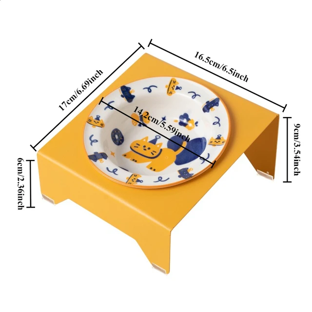 Ceramic Cat Dog Bowl with Iron Stand, Anti-Black Chin Pet Feeding & Drinking Bowl, Slow Feeder UFO Shape Macaron Color 6