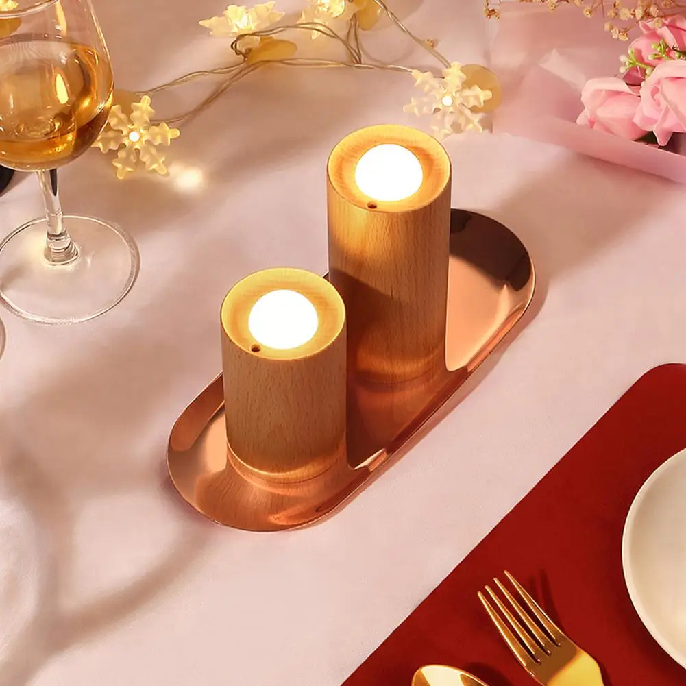 

Wooden Candle Light Usb Rechargeable Air Blowing Candle Lamp Led Night Light For Home Bedroom Decoration