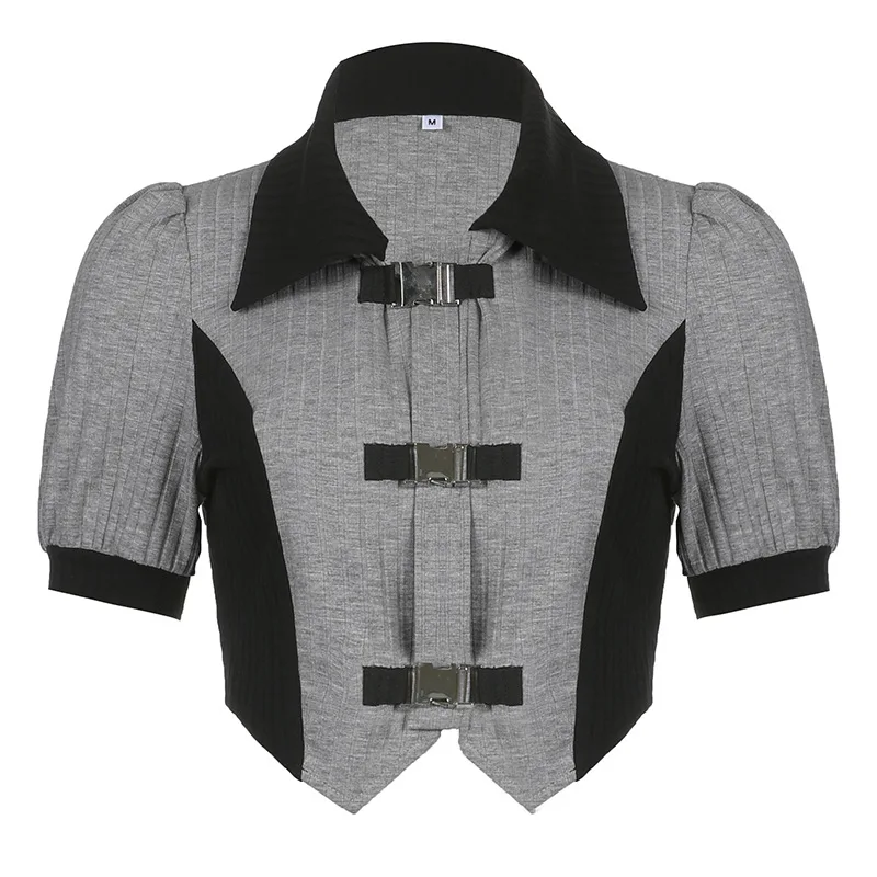 

Весенний индивидуальный школьный портфель на пуговицах с лацканами, подходящий цвет, необычный кардиган с коротким рукавом, футболка