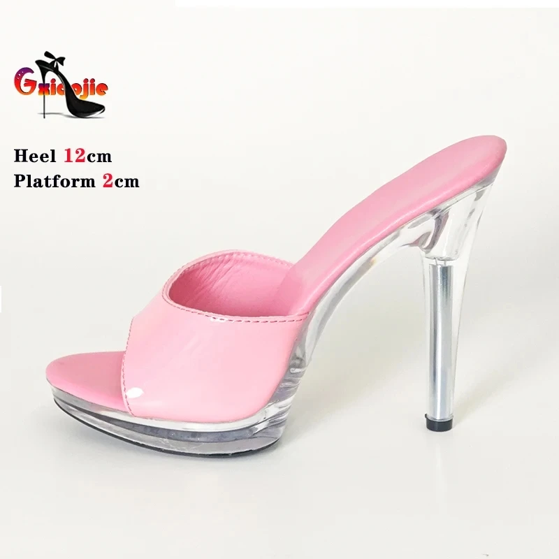 Thin High Heels Slippers Women Summer Elegant Shoes Fashion Anti Slip Transparent Sandals 12CM Sexy Leather Slides Plus Size 43