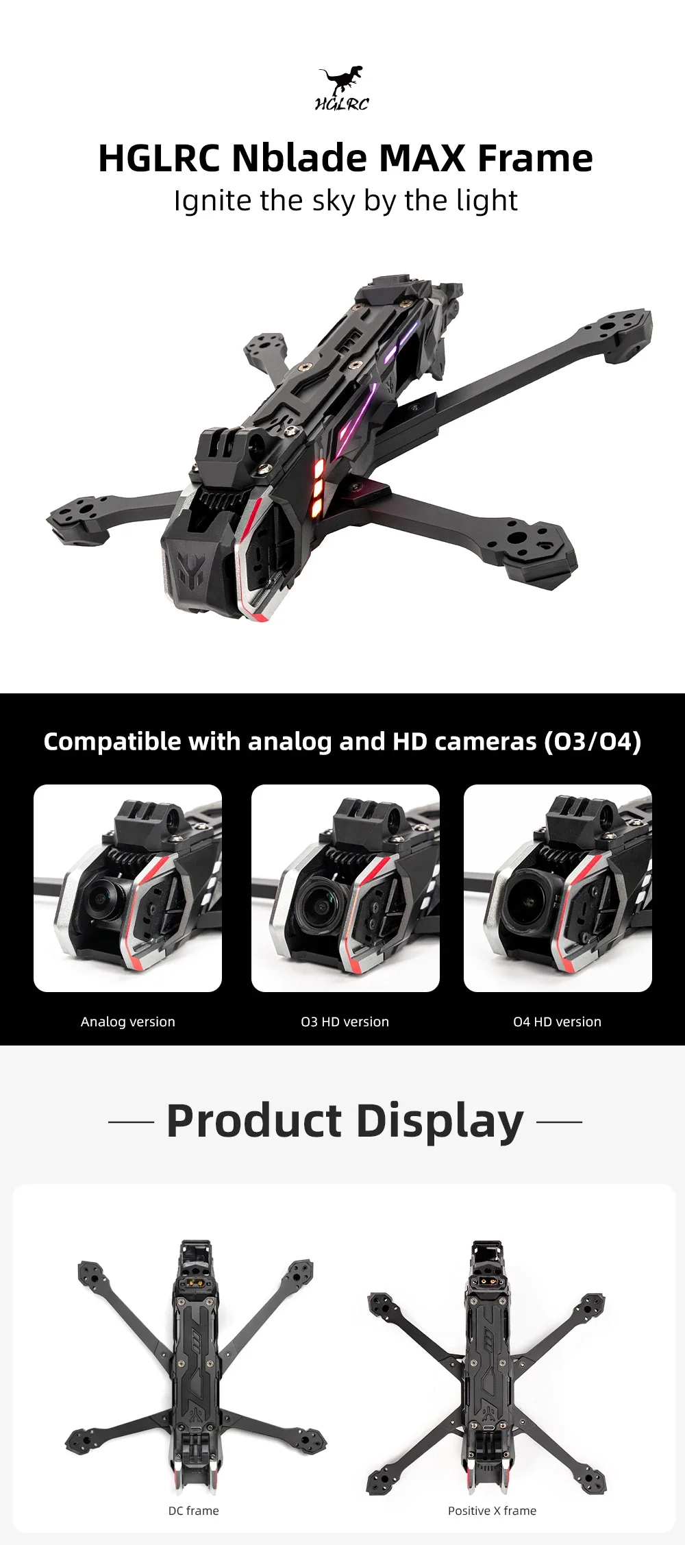 Nblade MAX Drone-Racing-Chassis 5 Zoll DC/Ture X Frame LED RGB