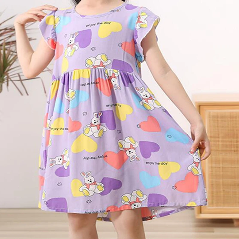 

New Summer Baby Girls Dresses Short Sleeve Cartoon Animal Flower Princess Party Dress Top Cotton Wedding Clothes Toddler Outfit