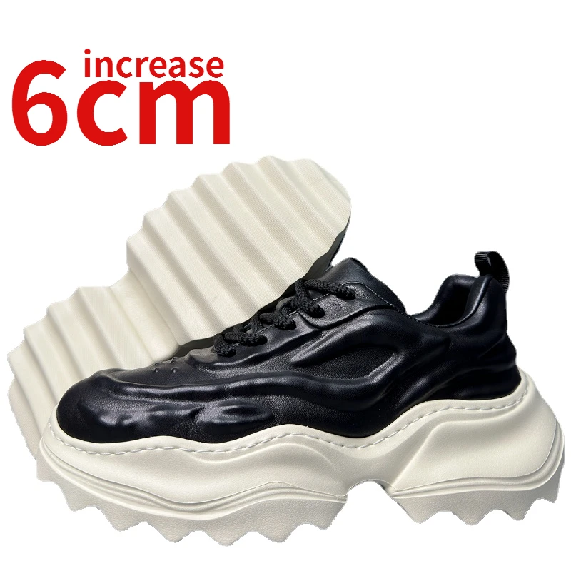 

European/America Sports Shoes for Men Casual Shoes Height Increase 6cm Superstrong Muscle Design Genuine Leather Dad's Shoes Man