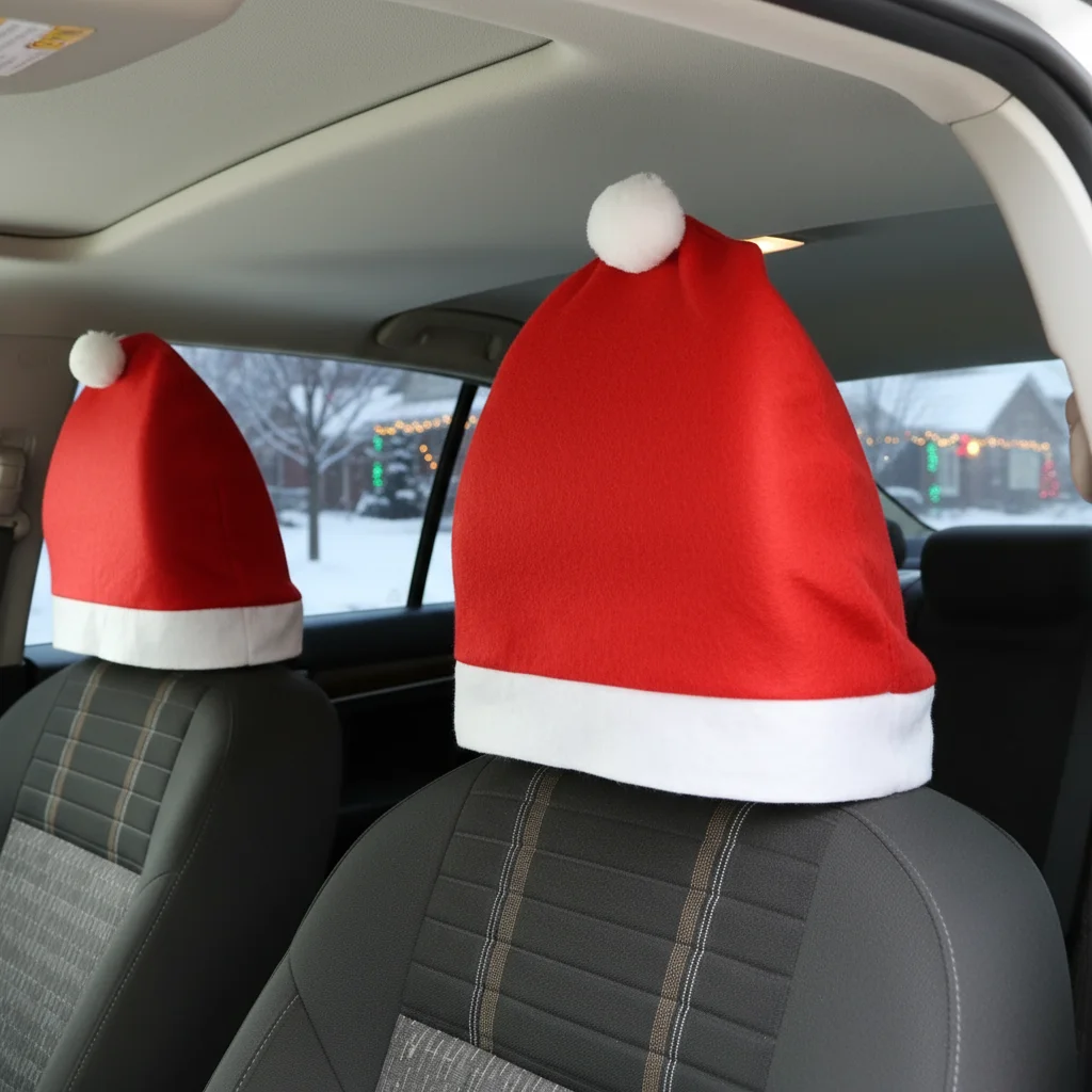 Christmas Car Seat Cover Santa Hat Decoration