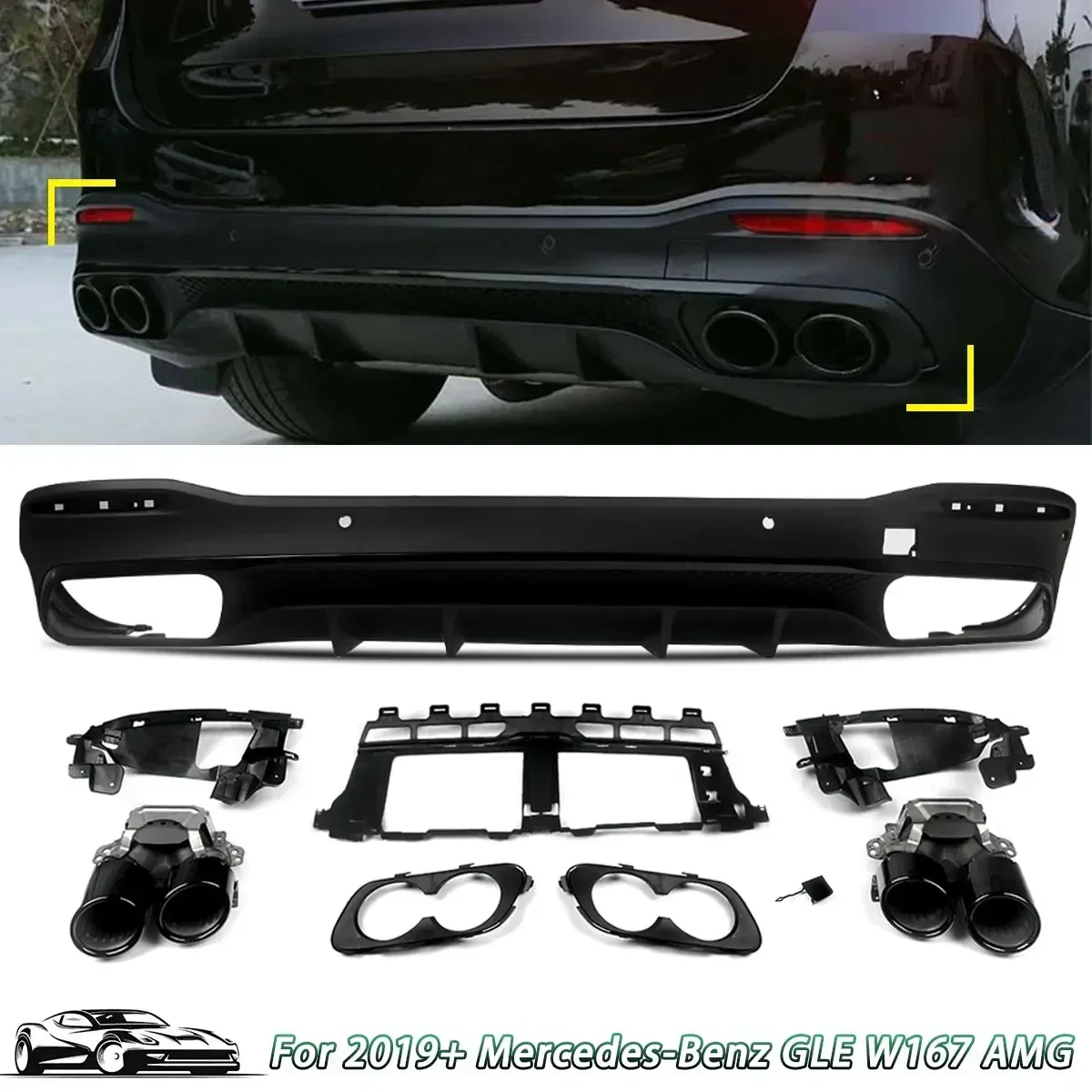 

Rear Bumper Diffuser AMG GLE63 Style Rear Diffuser+Tailpipes for Mercedes Benz W167 GLE AMG Sport Bumper 2020+ GLE53 Look
