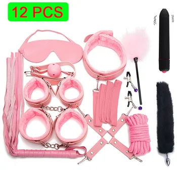 Bondage SM BDSM Set Adults Sex Toys For Women Men Handcuffs Nipple Clamps Whip Spanking Sex Metal Anal Plug Vibrator Butt Bdsm 5