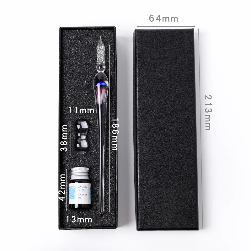 Quallen Dip Pen Dreiteiliges Glas Stift Set Zeichenstift Kristall Student Glas Stift Schreibwaren Geschenk Stift – Detail 7