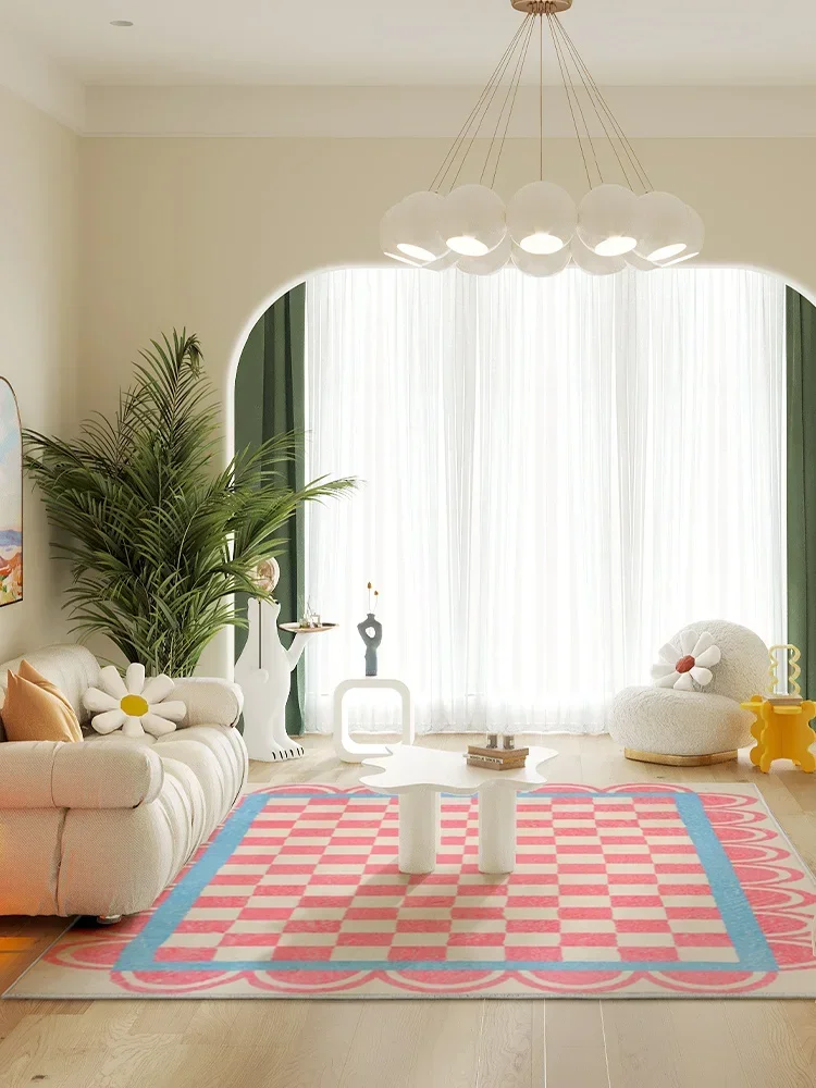 Checkerboard Large Area Living Room Carpet Soft Comfortable Plaid Cloud Bedroom Rug Blue Modern Art Fluffy Cute Children Doormat 4