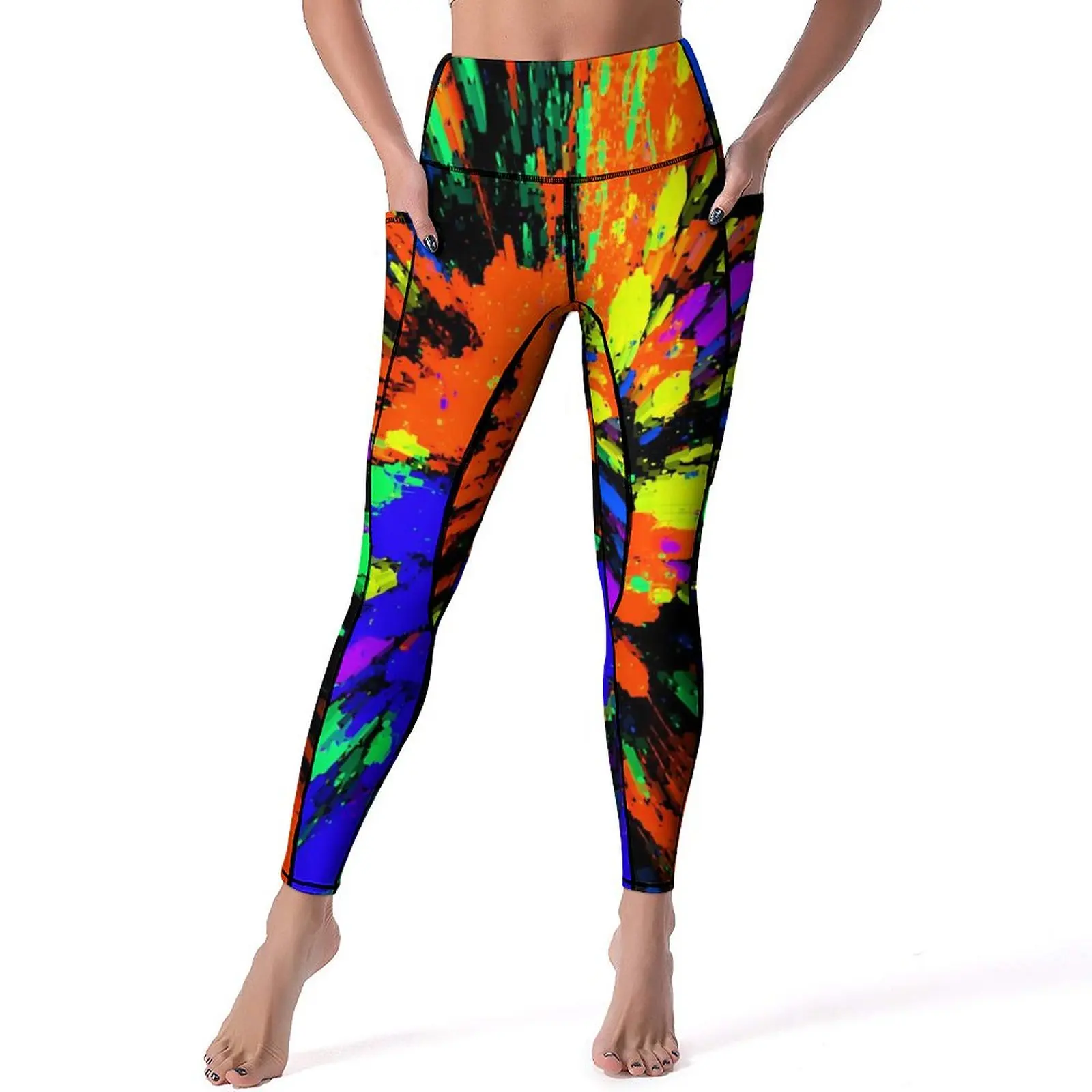

Neon Paint Leggings Blue Purple Green Fitness Yoga Pants Push Up Elegant Leggins Stretchy Graphic Sports Tights Gift