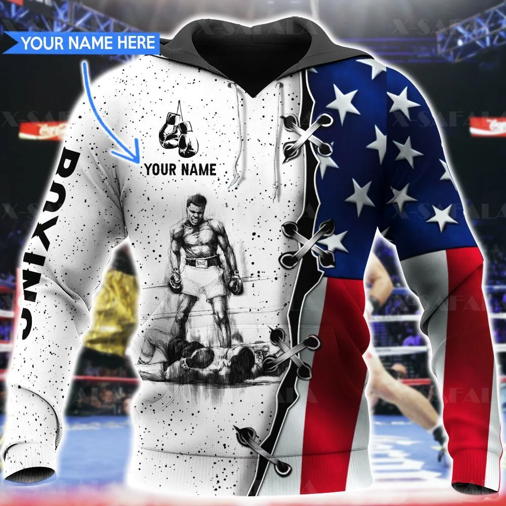 

Boxing Lover Sports Pugilism American Flag Customed 3D Full Print Hoodie Man Women Outwear Zipper Pullover Sweatshirt Unisex