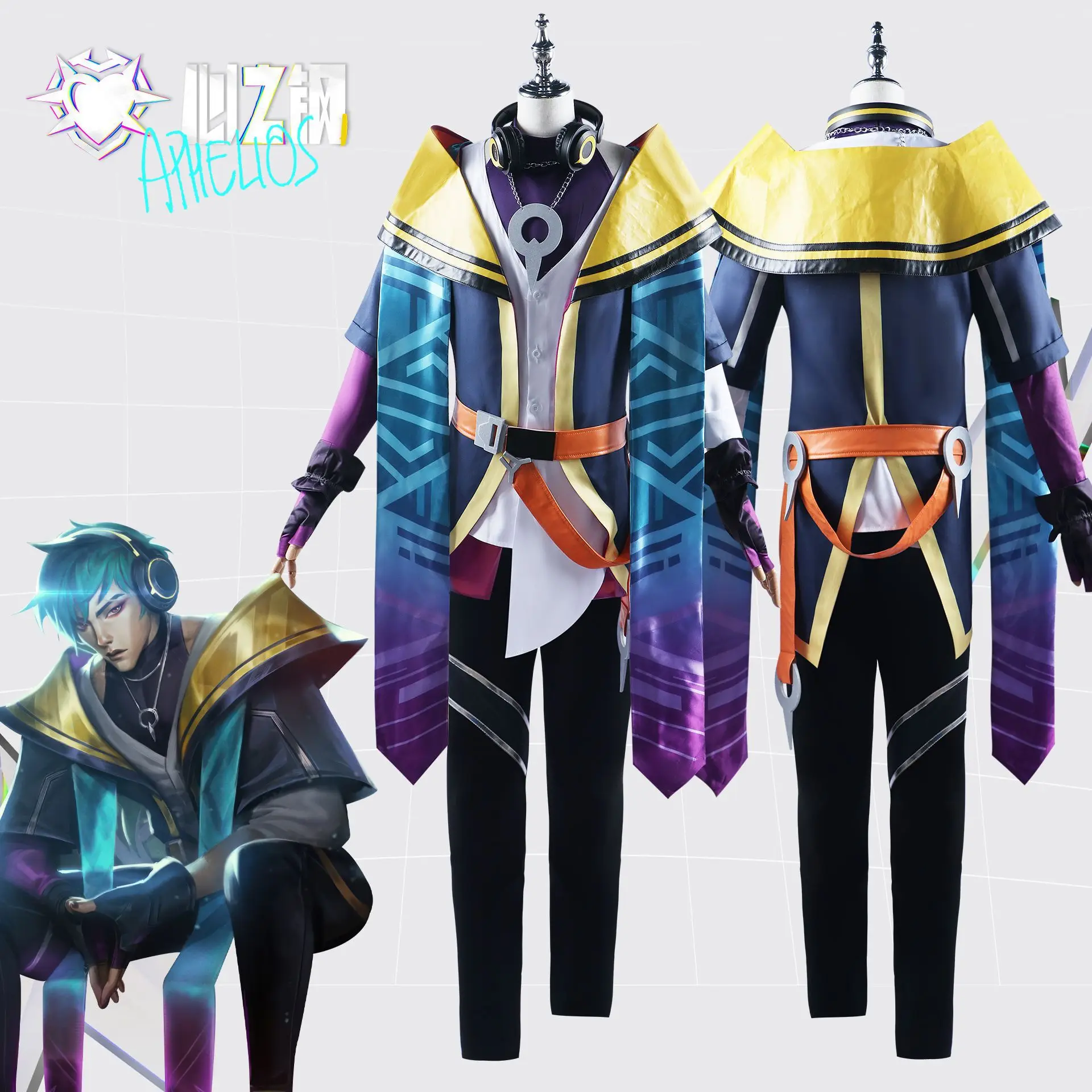 Game LOL Heartsteel Cosplay Aphelios Costume Headset Wig Shoes Uniform Men Women Carnival Halloween Party Outfits Synthetic Hair 74