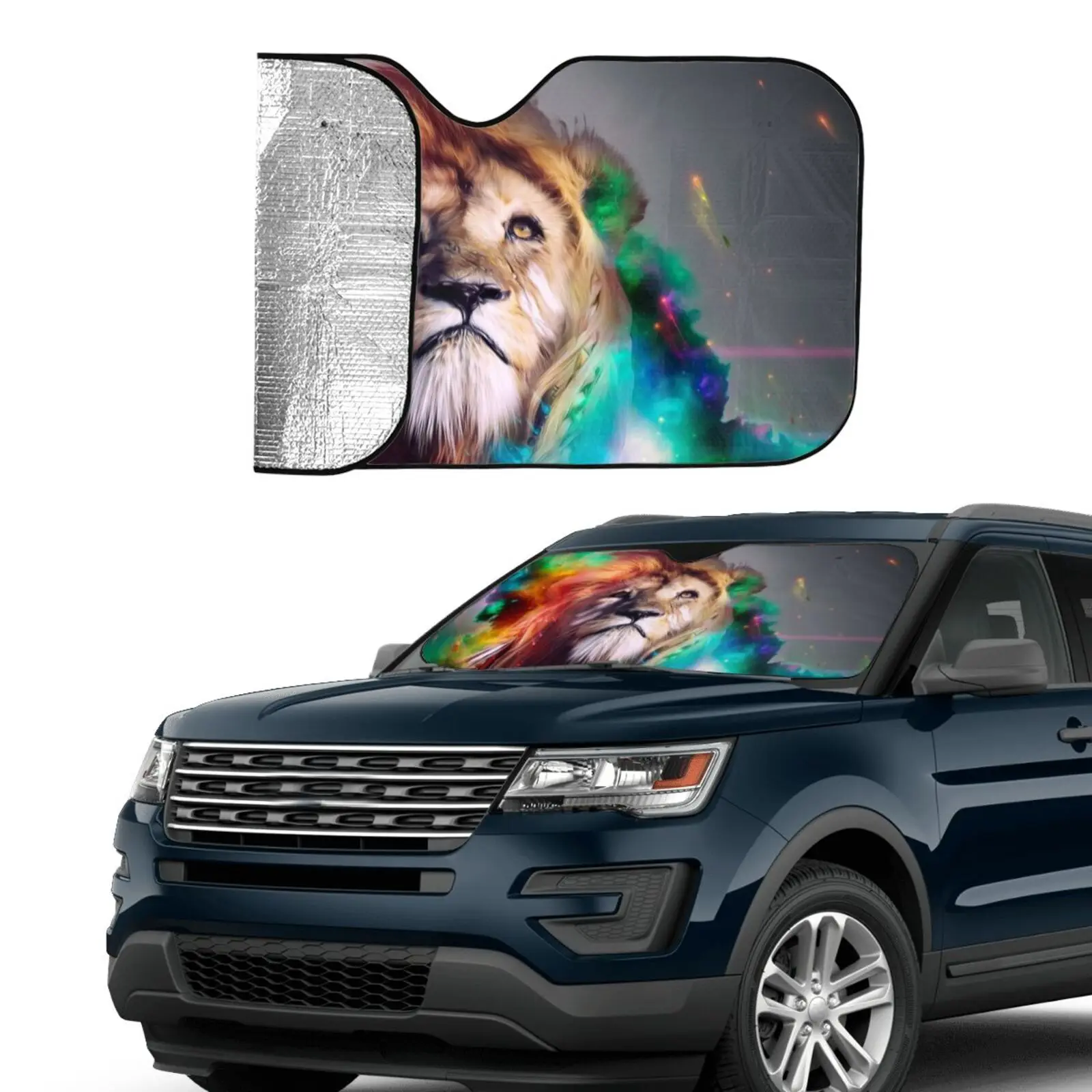 

Surprising 3D Lion Tiger Animal Car Windshield Poster Waterproof One Way Vision Unique Window Car Accessories