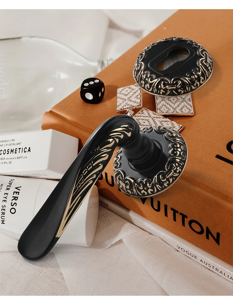 Description Picture 4 of item1 set of zinc alloy new door locks indoor bedroom universal solid wood door handles silent split lock with key included