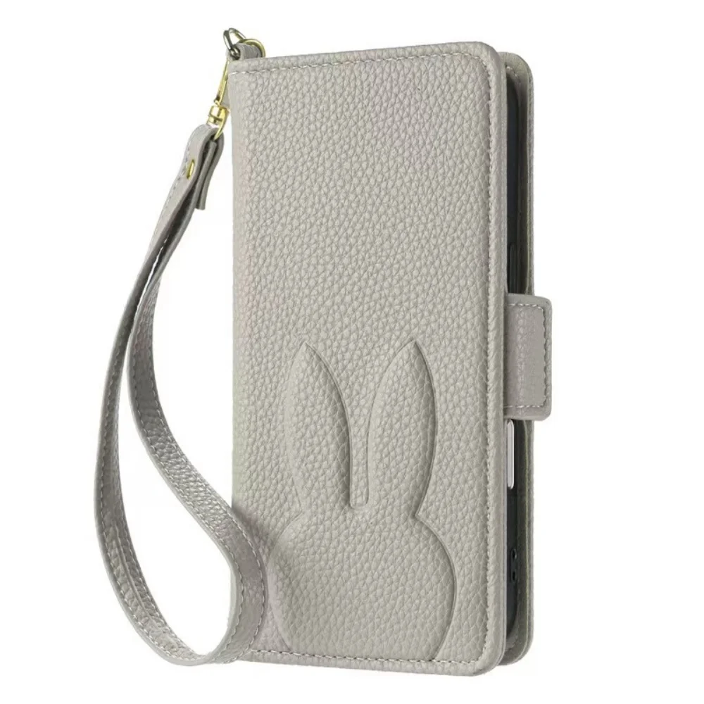 Charming 3D Rabbit & Floral Leather Phone Wallet Case with Card Slot Flip Cover