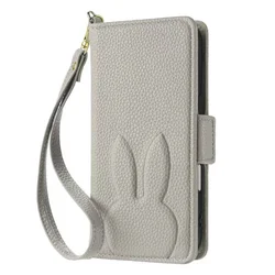 Charming 3D Rabbit & Floral Leather Phone Wallet Case with Card Slot Flip Cover - iPhone 12 Pro Max (Gray)
