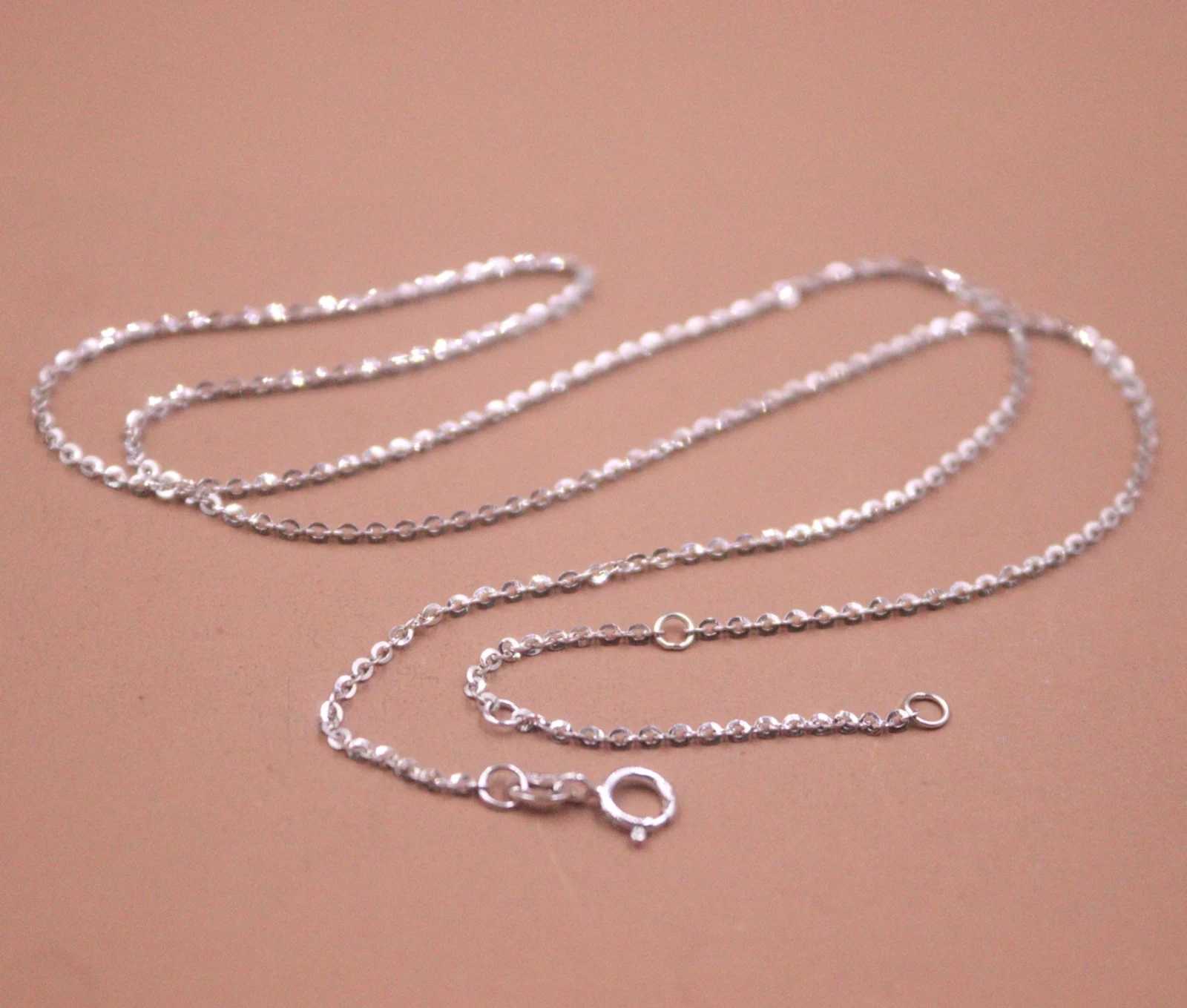 

AU750 Pure 18K White Gold Chain 1.1mm O Link Adjustment Circle Necklace 2.1g /45cm