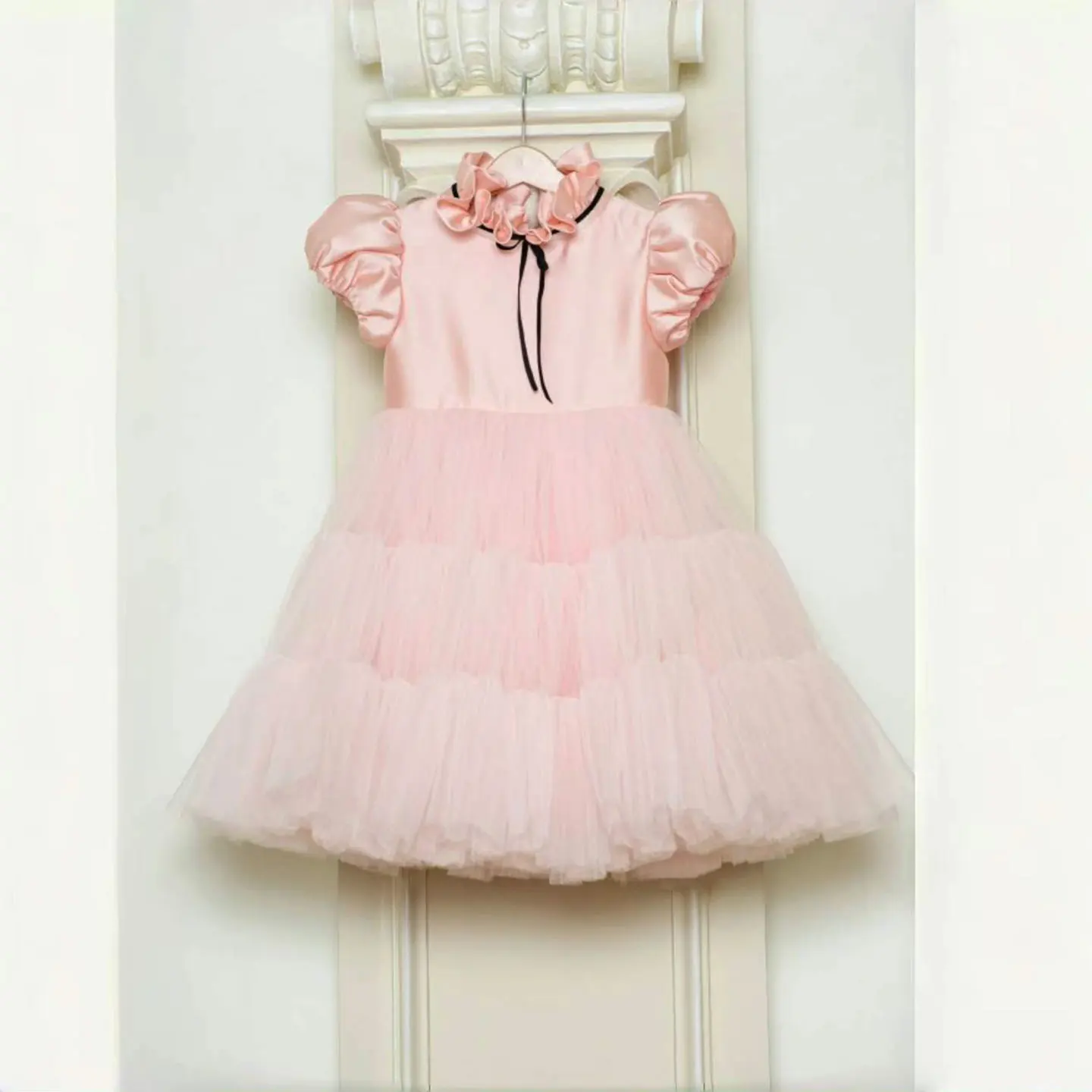 Dreamy Vow J868 Cute Satin Top Tulle Lace Neck Flower Girl Dress With Bow Tie Wedding Birthday Holiday Evening Party Prom Gown