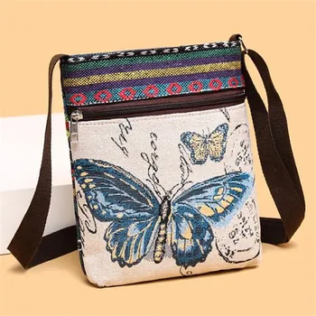 حقيبة قماش، حقيبة كروس نسائية، طراز صيني، نزهة لطيفة للطلاب، نمط عرقي، حقيبة كتف صغيرة، حقيبة كتف واحدة