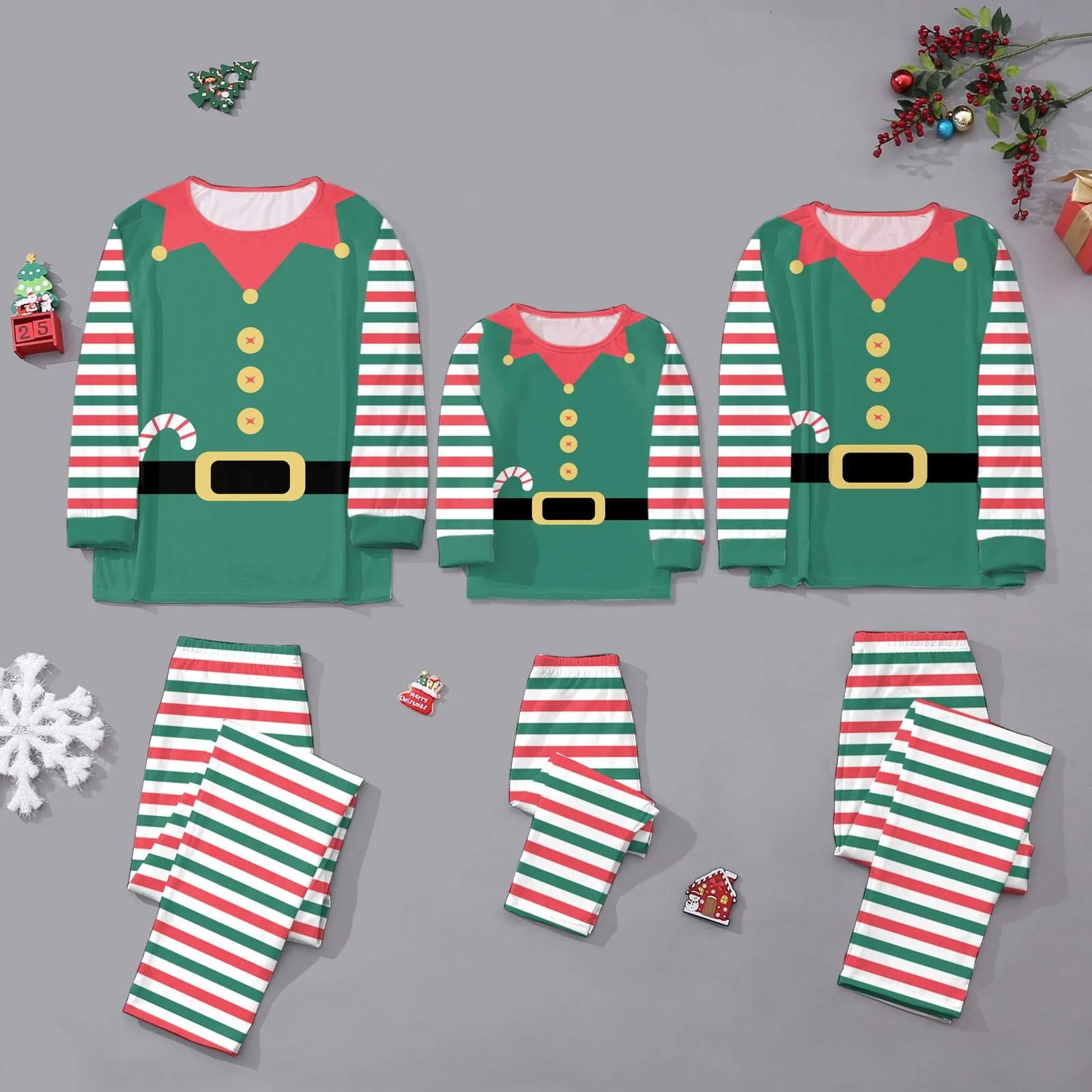 thumbnail image 2 of Conjunto de pijamas a juego para mamá, papá y niños con estampado de dibujos animados de Feliz Navidad, traje de 2 piezas, pijamas suaves y sueltos con aspecto familiar para Navidad, 2 of 5