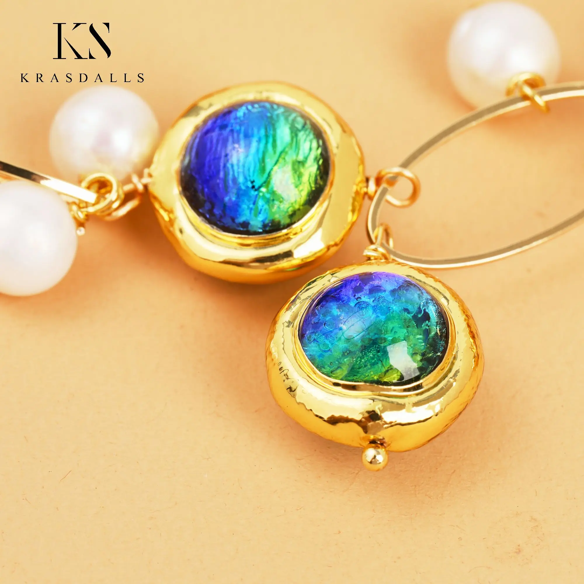 Natural Freshwater Pearl Bracelet Gold Plated Edged Blue Murano Glass Bracelets Fashion Jewelry Lady Gift