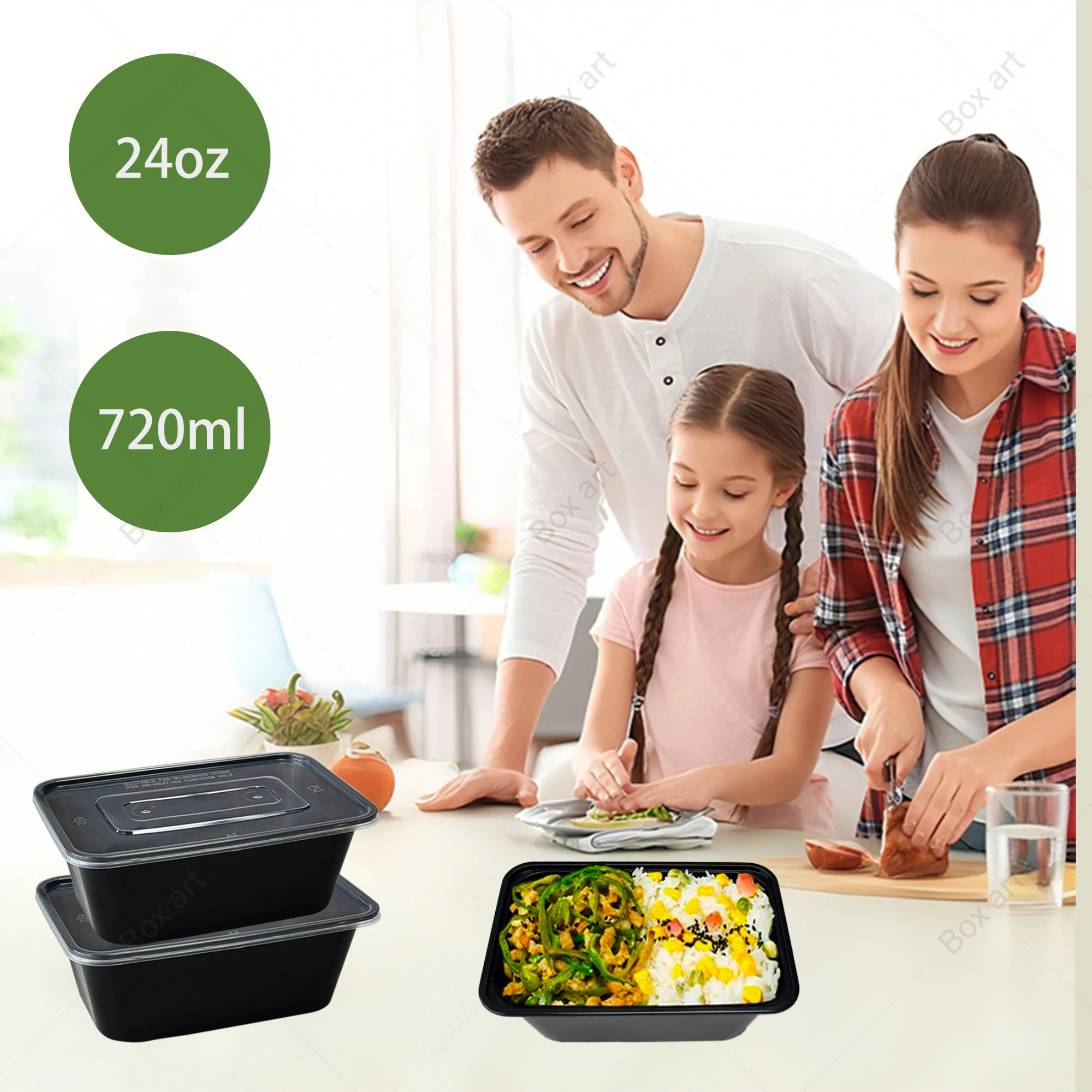 Set of 15/50 Rectangular Meal Prep Containers, 720ml, Microwave & Freezer Safe, Reusable Plastic Food Storage Boxes