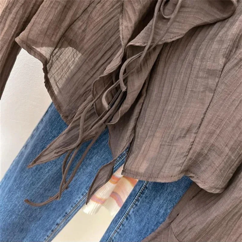 Blouses for Women Chemise Femme Women's Ruffled Flared Shirts Blusas Femininas Elegantes Tops Vintage Spring Shirt Thin Coat