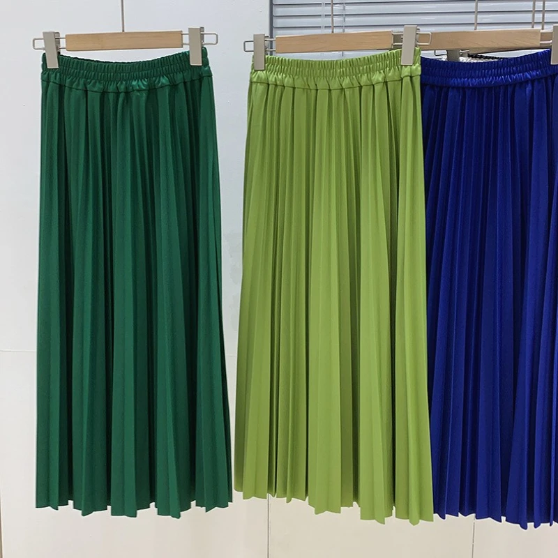 crop top and skirt Pleated Skirt Spring 2022 Women Fashion Midi Skirt Solid Color Loose Skirts Female Mid-calf Skirts Casual Women's Bottoms jean skirt