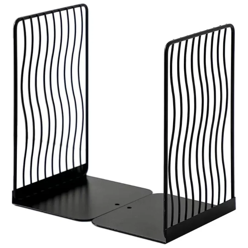 

1 Pair Bookends Book Stand Support Desktop Office Magazine Organizer Rack Shelf Holder Black