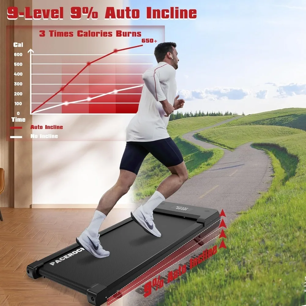 Walking Pad Treadmill with 9% 9-Level Auto Incline, 400+ lbs Capacity Under Desk Treadmill, 10 Hiking Modes Compact Treadmills