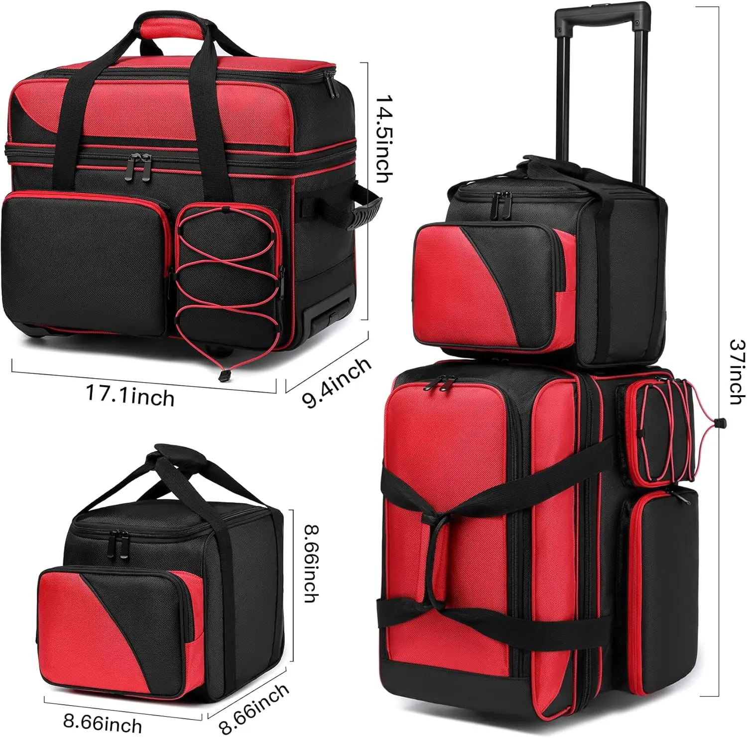 3 Ball Bowling Bag With Wheels, Bowling Bag 3 Ball Roller with Multi-Pockets, Rolling With Shoes Compartment