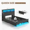 Bed Frame with Storage Headboard, Metal Platform Charging Station, LED 4 Drawers, Bookcase Storage, No Box Sprin 3
