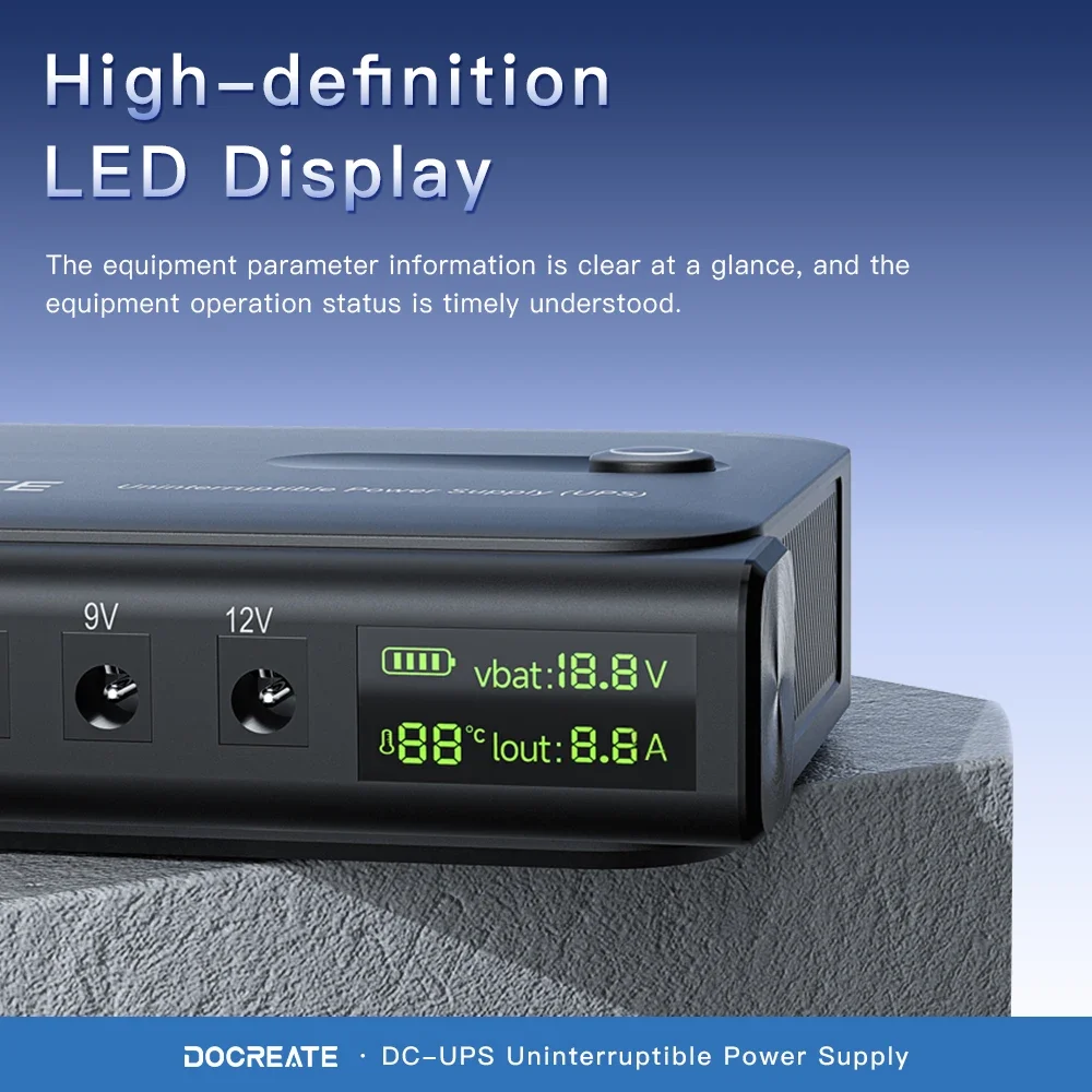 36W DC1036L UPS Uninterruptible Power Supply 5V-24V Output 18650 Replaceable Battery for Router NAS Modem & Network Equipment