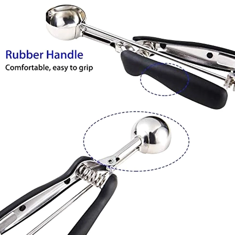 Cookie Scoop, Cookie Dough Scoop, Spring-Loaded Ice Cream Stainless Steel Comfortable Grip 21 X 4Cm Black