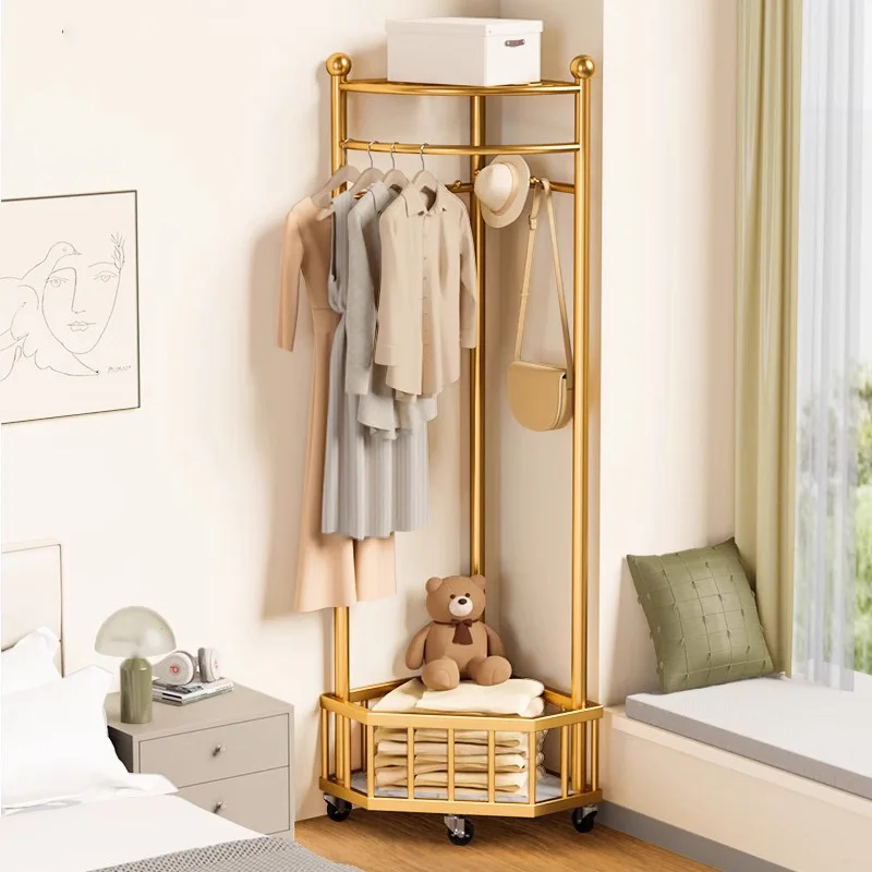 

Portable Hangers Clothes Rack Wheels Floor Bedroom Metal Shelves Clothing Rack Minimalist Nordic Percheros Hallway Furniture