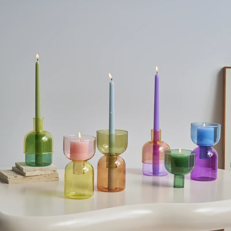 Lazzy House Glass Candle Holder Candles Stand Home Decor Terrarium Hydroponic Plant Flower Vase Decorative Bottle Bowl Container