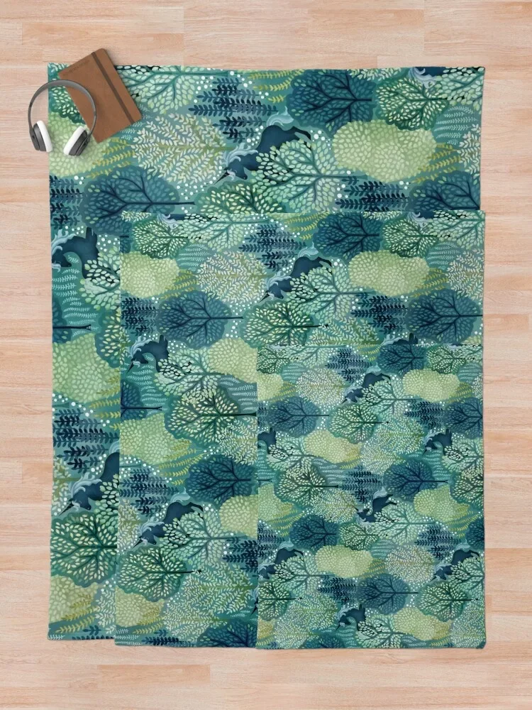 녹색 수채화 던지기 담요, 숨겨진 유니콘 숲, 침대 커버, 패션 소파, 보온 담요