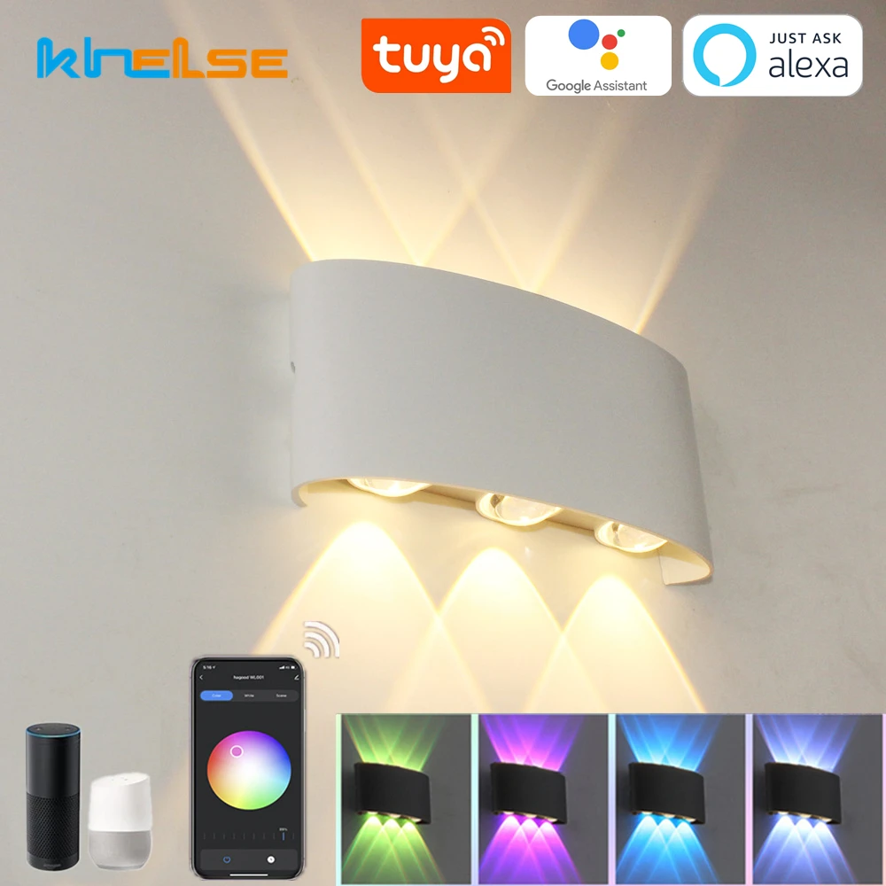 Tuya Smart LED Wall Lamp Outdoor IP65 Waterproof RGB+W APP Dimming Garden Porch Light Exterior Wall Light Work With Alexa Google