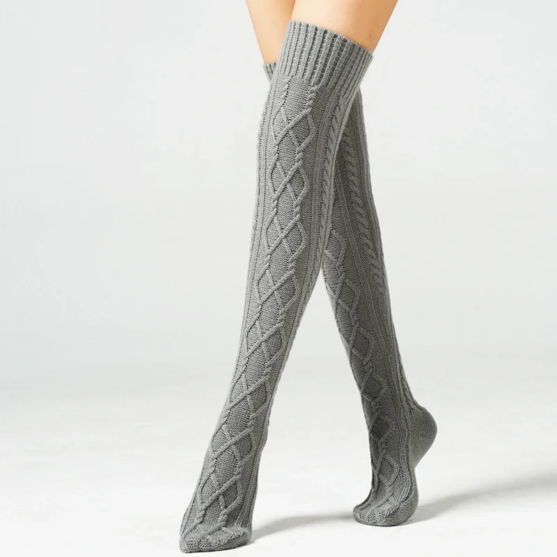 

Winter Women Knee Socks Ladies Thigh High Stockings Girls Warm Sexy House Floor Long Stocking Knitting Wool Over Knee Stocking