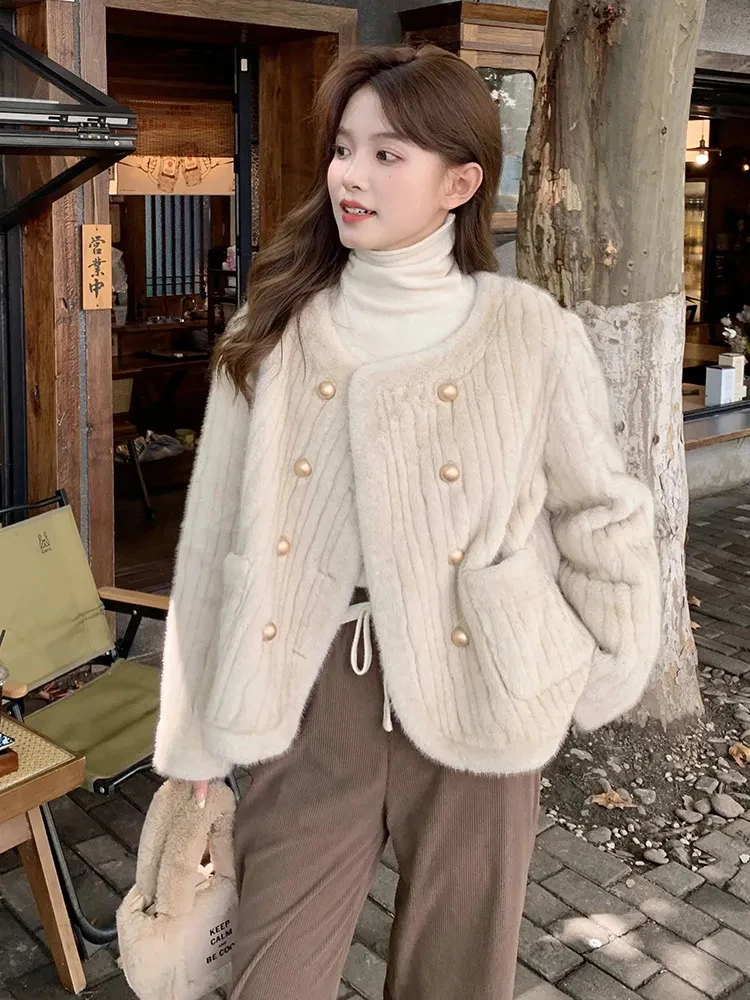 Korean Faux Rabbit Fur Cropped Jackets Classics Trend Plush Women's Coat Casual Slim Casacas Winter Warm Elegant Ceketler New
